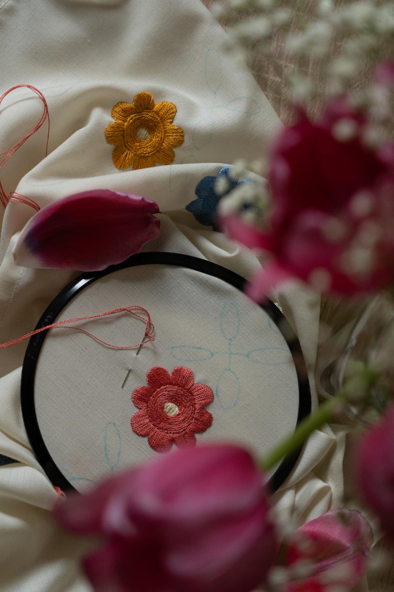 small detail of floral embroidery